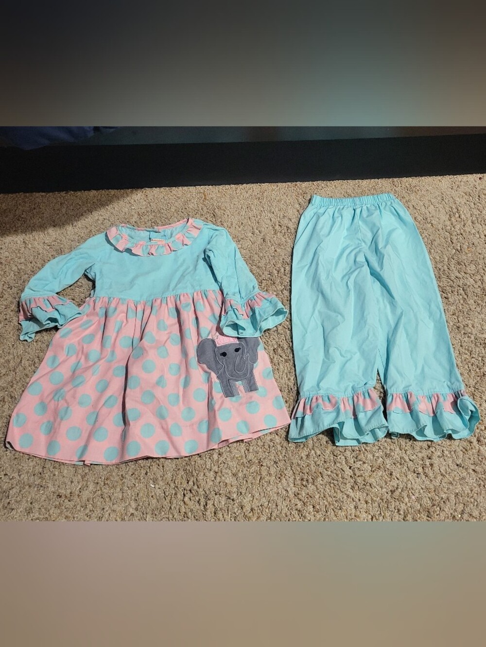 Girls Pink & Aqua Elephant Two-Piece Set